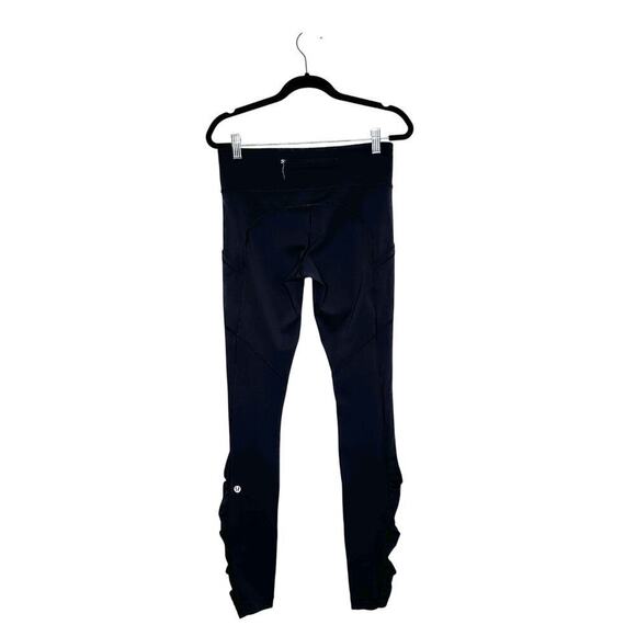 Lululemon Speed Tight Ruched Leggings Side Pockets Women's Black Size 6 - Picture 3 of 4